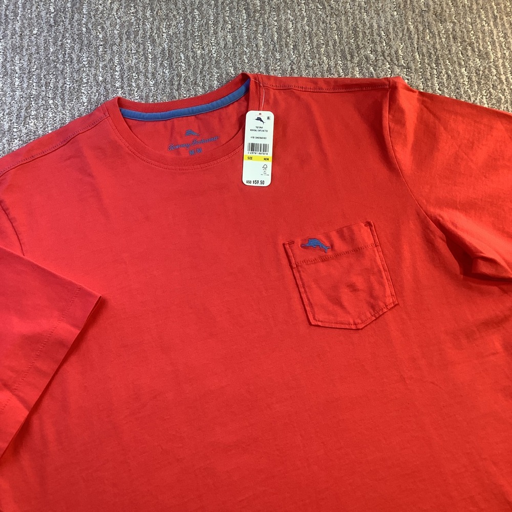 Tommy Bahama New Bali Skyline Tee‎ Red Pima Cotton Pocket T Shirt Mens M NWT